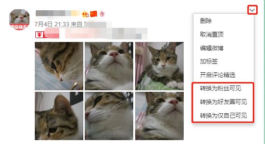 怎么把公开的微博设置成私密