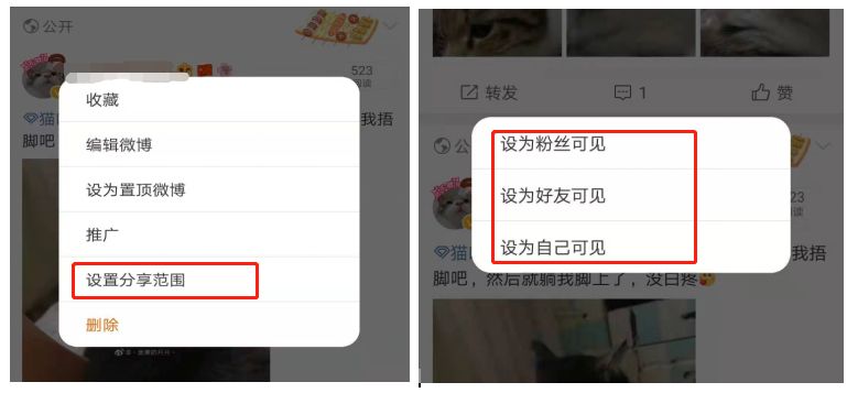 怎么把公开的微博设置成私密