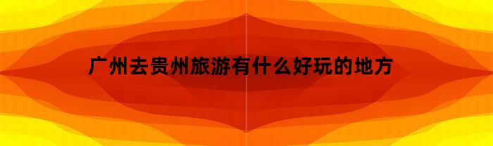 广州去贵州旅游有什么好玩的地方(广州游客到贵州游景点免门票吗)